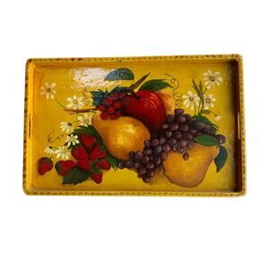 Painted wood serving tray yellow red tole paint fruit colorful country cottage